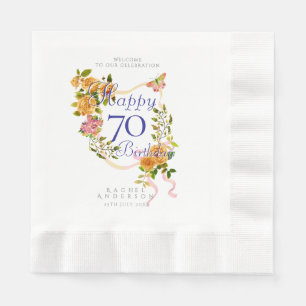 Gold Rose Ribbon 70th Birthday Napkins