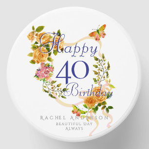 Gold Rose Ribbon Birthday 40th Mini Candle Favors