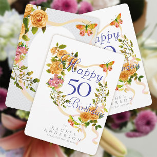 Gold Rose Ribbon Birthday Holiday Card
