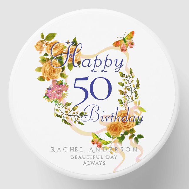 Gold Rose Ribbon Birthday Mini Candle Favors (Front)