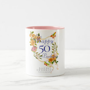 Gold Rose Ribbon Birthday Two-Tone Coffee Mug