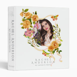 Gold Rose Ribbon Chic Photo White 3 Ring Binder