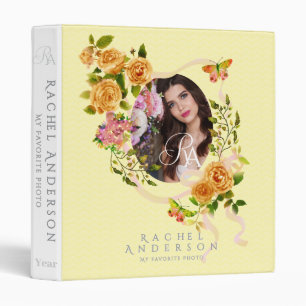 Gold Rose Ribbon Chic Photo Yellow 3 Ring Binder