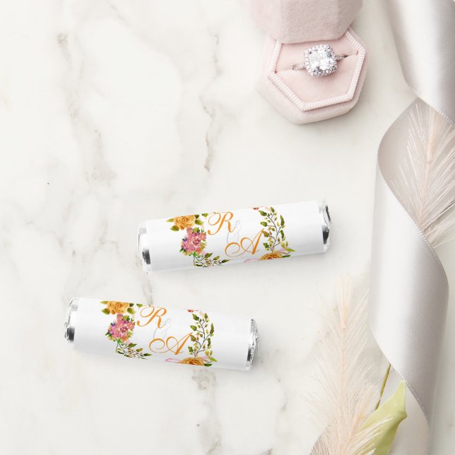 Gold Rose Ribbon Monogram  Breath Savers® Mints (Wedding)