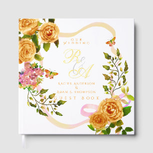 Gold Rose Ribbon Monogram Wedding Foil Guest Book