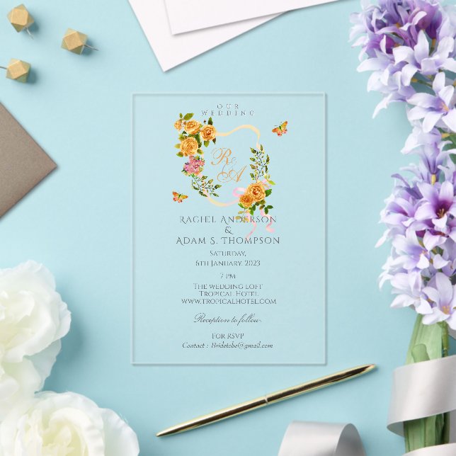 Gold Rose Ribbon Monogram Wedding  Invitation (Insitu (Wedding))