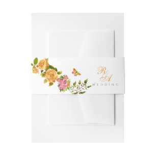Gold Rose Ribbon Monogram Wedding  Invitation Belly Band
