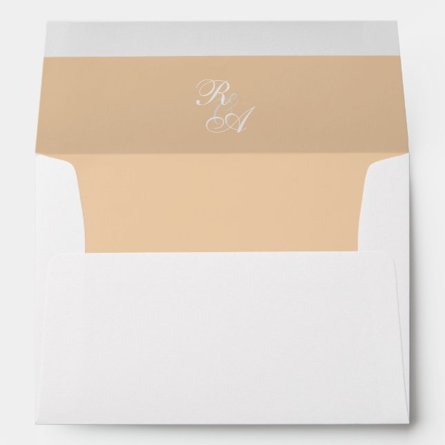 Gold Rose Ribbon Monogram Wedding Invitation Envelope (Back (Bottom))