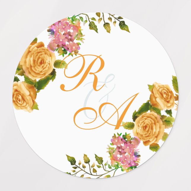 Gold Rose Ribbon Monogram Wedding Invitation Labels (Design 1)