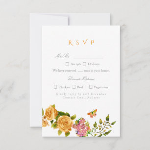 Gold Rose Ribbon Monogram Wedding RSVP Card