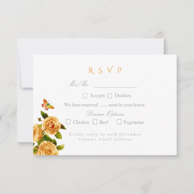 Gold Rose Ribbon Monogram Wedding  RSVP Card (Front)