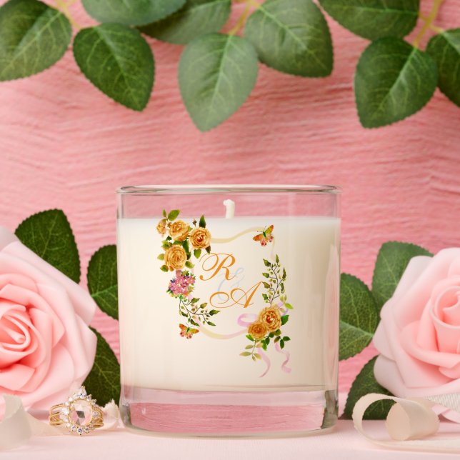 Gold Rose Ribbon Monogram Wedding  Scented Candle (Wedding)