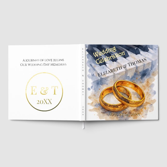  Gold Rose  Rings  Timeless Sophisticated Elegant Foil Guest Book (Full)