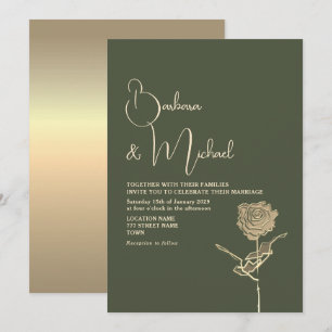 Gold Rose Sage Green Elegant Wedding Invitation