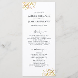 Gold Rose Script Simple Wedding Program