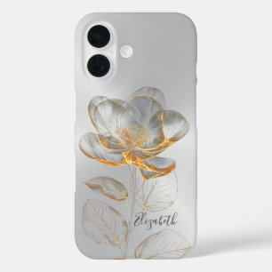Gold Rose Silver Add Name  iPhone 16 Case
