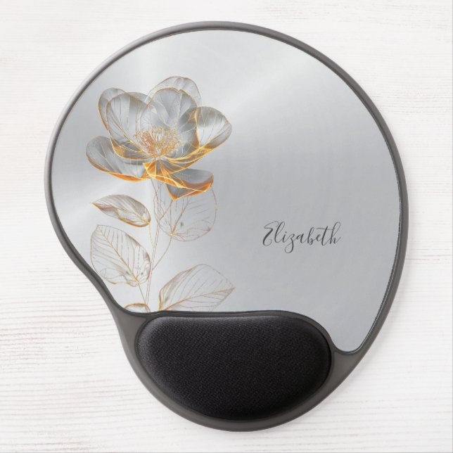 Gold Rose Silver Add Name  Gel Mouse Pad (Front)