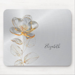 Gold Rose Silver Add Name Mouse Pad