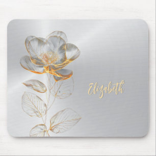 Gold Rose Silver Add Name Mouse Pad