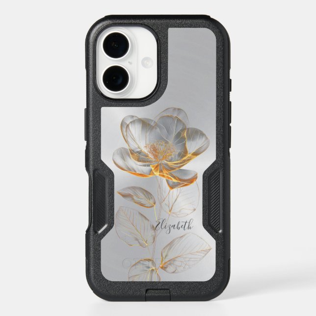 Gold Rose Silver Add Name  Otterbox iPhone Case (Back)