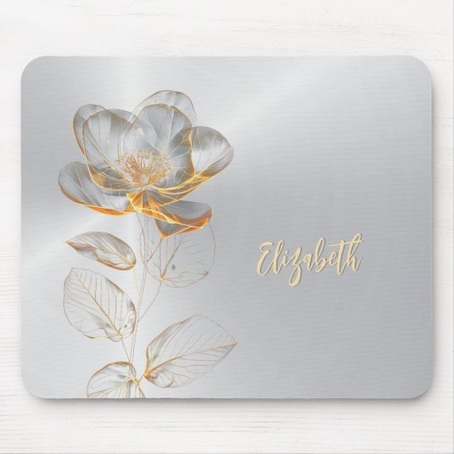 Gold Rose Silver Glam Add Name  Mouse Pad (Front)