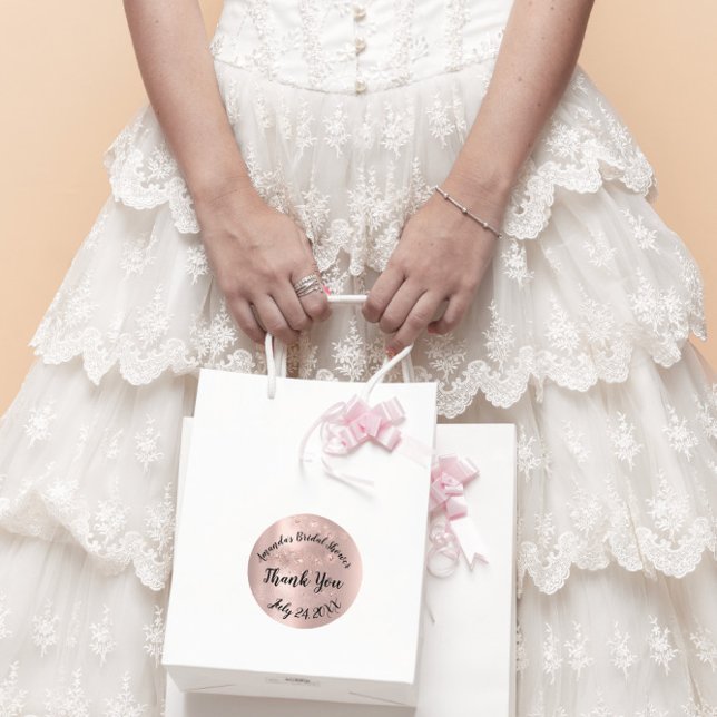 Gold Rose Spark  Thank You Sweet Bridal Shower Classic Round Sticker (Gold Rose Spark Thank You Sweet Bridal Shower Classic Round Sticker)