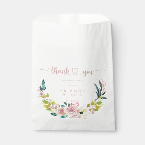 Gold Rose Spring Floral Thank You Wedding  Favor Bag