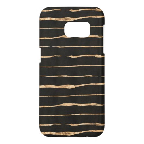 Gold_Rose Stripes  Black Stripes Pattern Samsung Galaxy S7 Case
