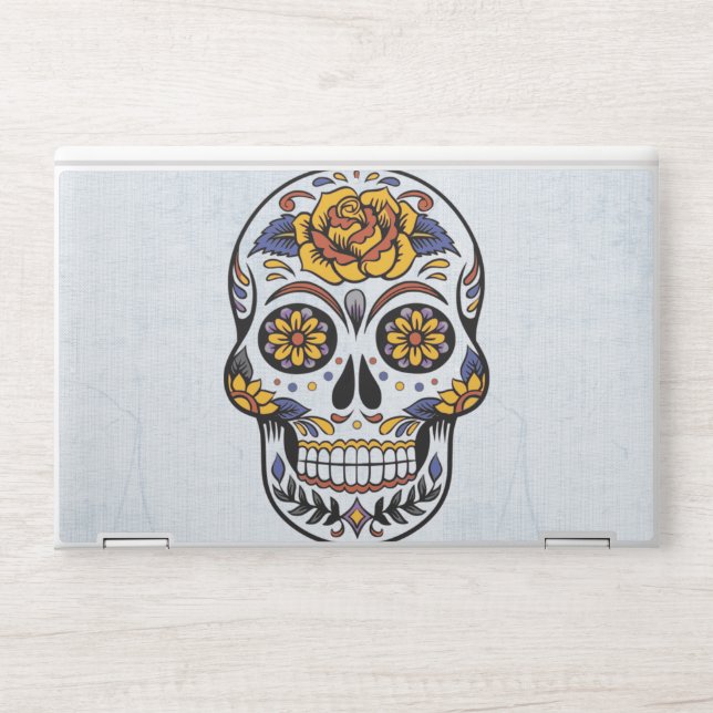 Gold Rose Sugar Skull HP Laptop Skin (Front)