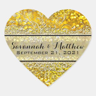 Gold Rose Swirl Romantic Square Wedding Heart Seal