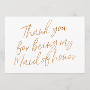 Gold Rose "Thank you for being my maid of honor" Thank You Card