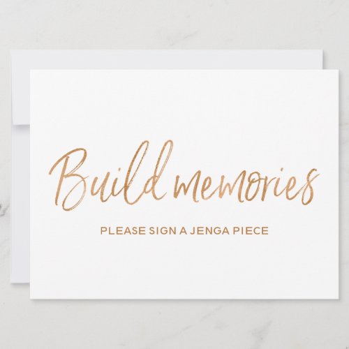 Gold Rose Wedding Build memories Jenga Sign Invitation