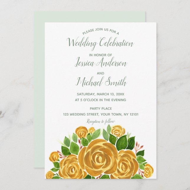 Gold Rose Wedding Card (Front/Back)