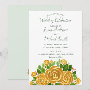Gold Rose Wedding Card