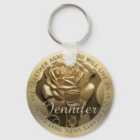 Gold Rose with Name Memorial Keychain