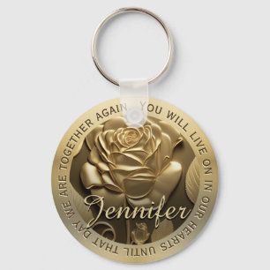 Gold Rose with Name Memorial Keychain