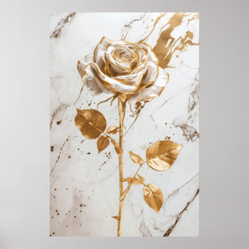 Gold rose with white marble By Jean_Claude Poster