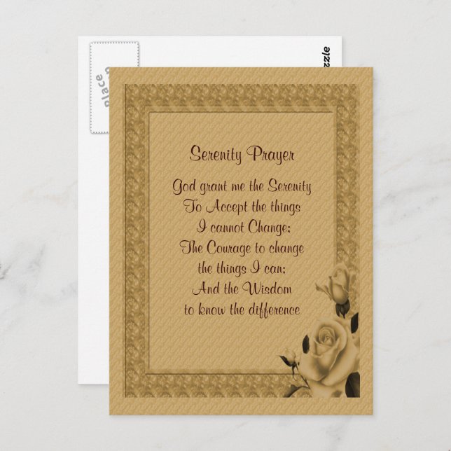 Gold Rosebuds Serenity Prayer Postcard (Front/Back)