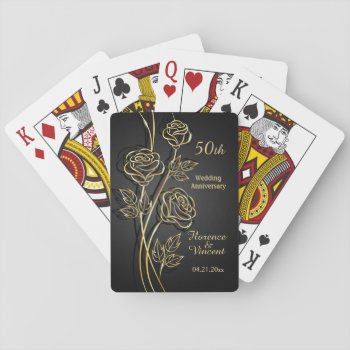Gold Roses 50th Anniversary Playing Cards by IrinaFraser at Zazzle