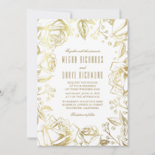 Gold Roses and Baby's Breath Wedding Invitation