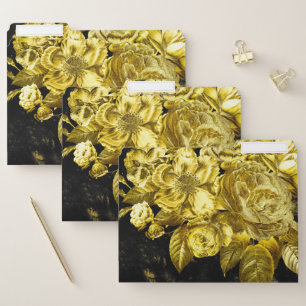 Gold roses and black marble file folder