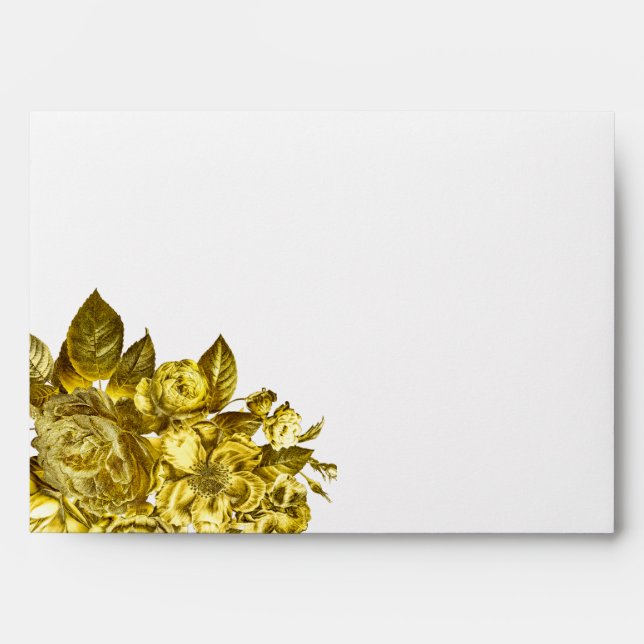 Gold roses and black marble wedding envelope (Front)
