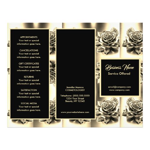 Gold Roses and Black  Menu  Pricing Flyer