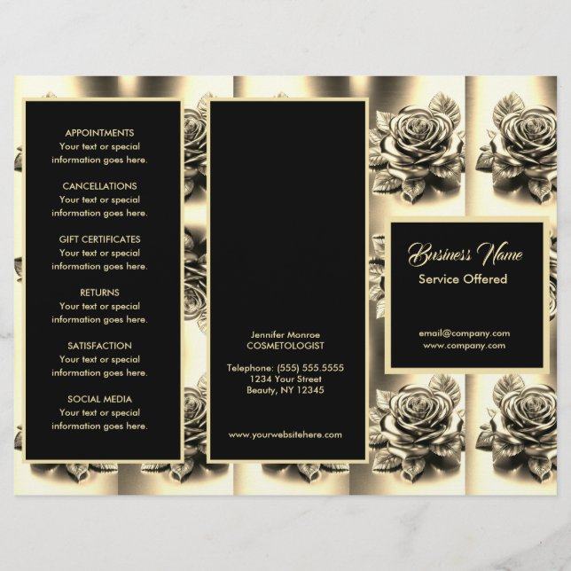 Gold Roses and Black  Menu & Pricing Flyer (Front)