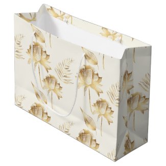 Gold Roses and Ferns on Ivory Seamless