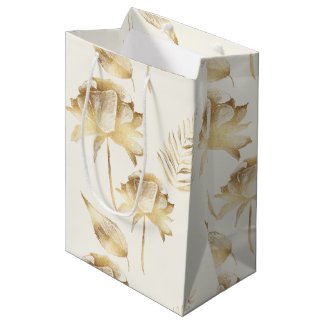 Gold Roses and Ferns on Ivory Seamless
