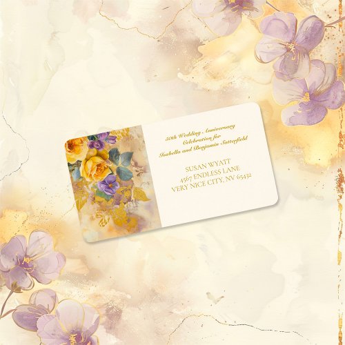 Gold Roses and Violets 50th Wedding Anniversary Label