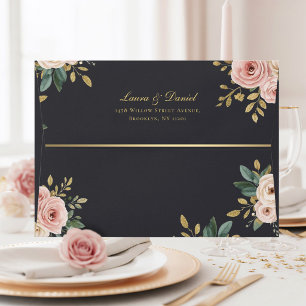 Gold Roses Dark Elegant Wedding Envelope