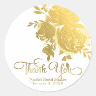 Gold Roses Faux Foil Elegant Modern Floral Wedding Classic Round Sticker