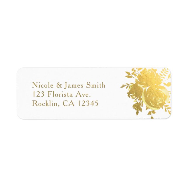 Gold Roses Faux Foil Elegant Modern Floral Wedding Label (Front)